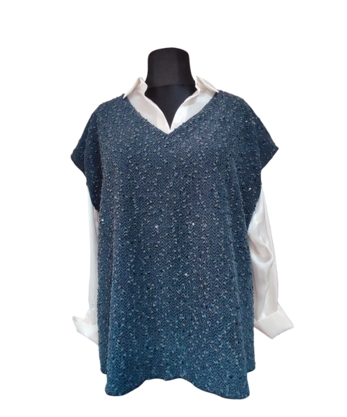 Kamizelka swetrowa damska z cekinami i pęczkami - ciemny turkus